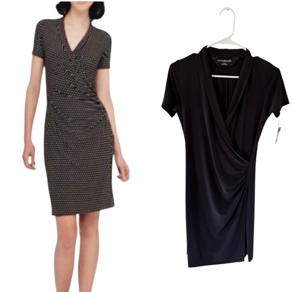 Norma Kamali NEW Black Short Sleeve Side Draped Dress - Picture 1 of 7